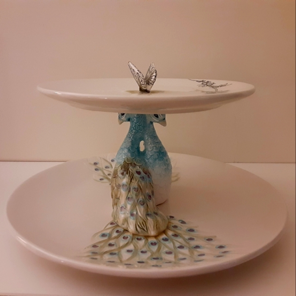 Elegant Peacock Two-Tiered Serving Tray